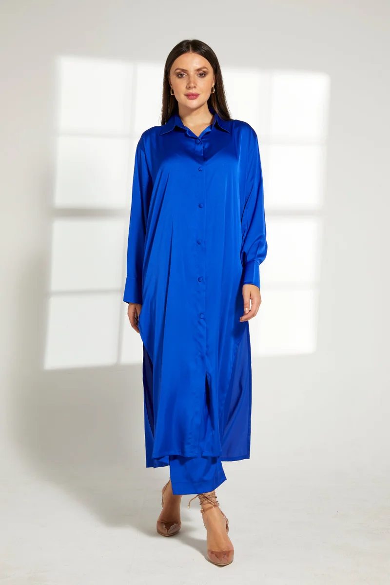 Moistreet Button Down Long Top & Pants Set