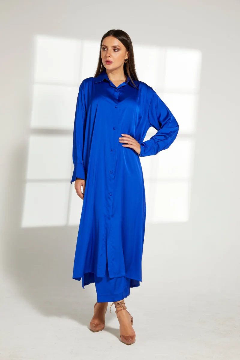 Moistreet Button Down Long Top & Pants Set
