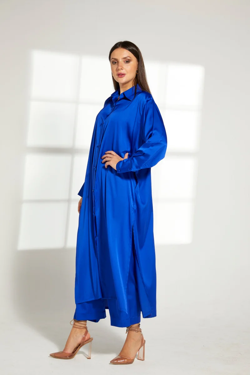 Moistreet Button Down Long Top & Pants Set