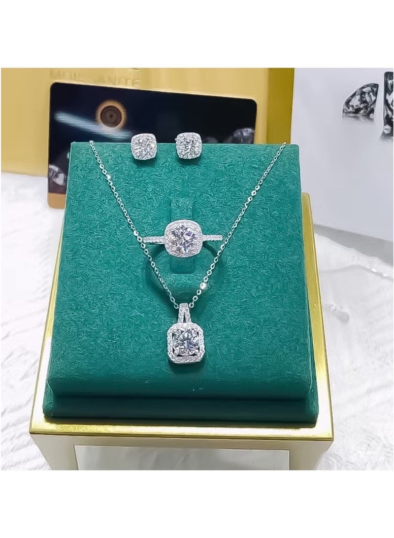 Huitich Sparkling 3-Piece Jewelry Set – Pendant Necklace, Stud Earrings & Ring - Image 4