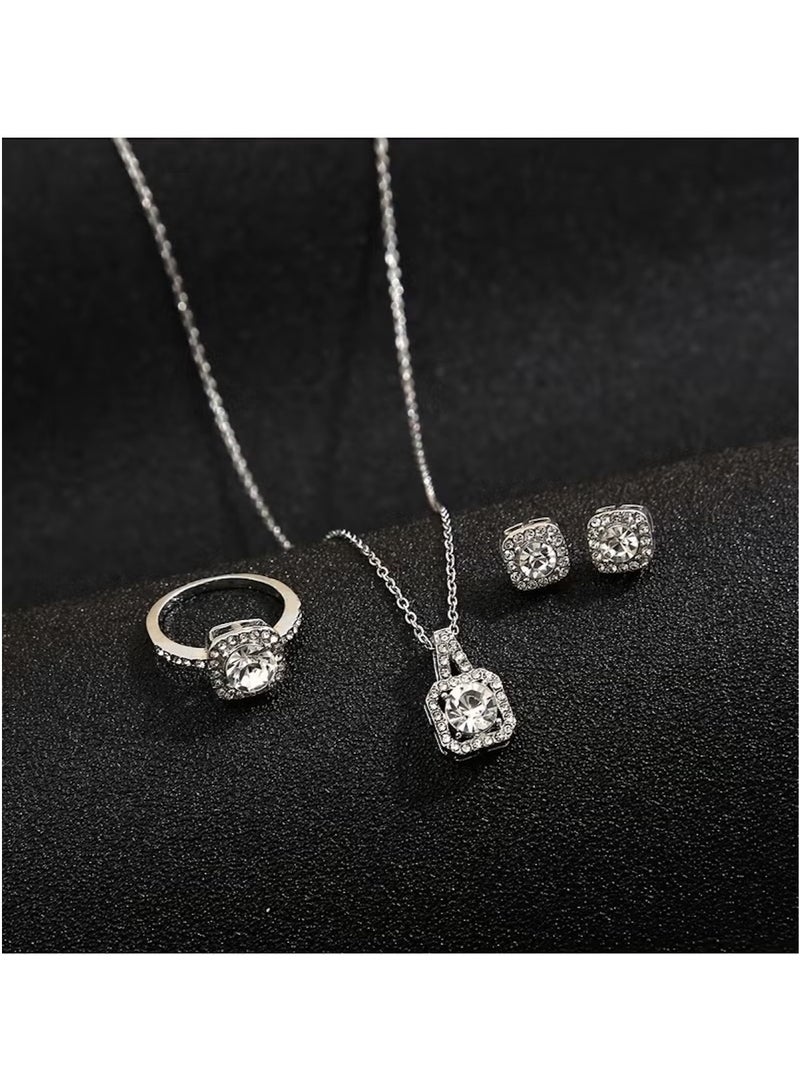 Huitich Sparkling 3-Piece Jewelry Set – Pendant Necklace, Stud Earrings & Ring - Image 3