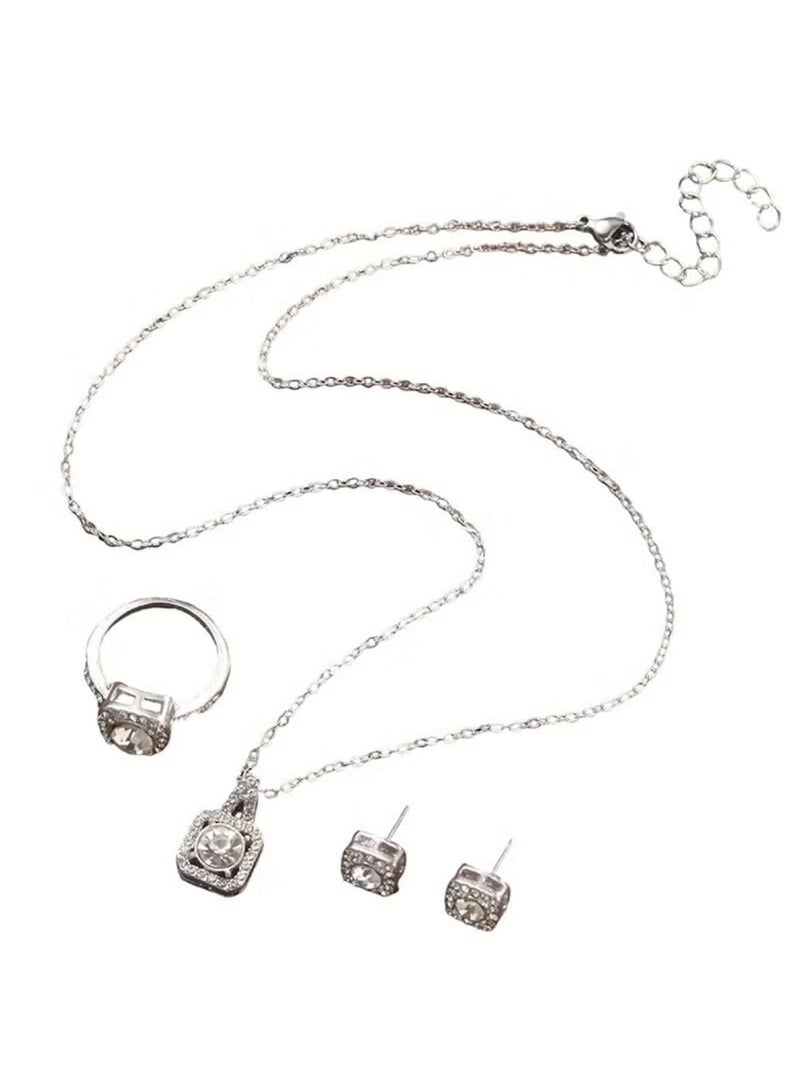 Huitich Sparkling 3-Piece Jewelry Set – Pendant Necklace, Stud Earrings & Ring - Image 1