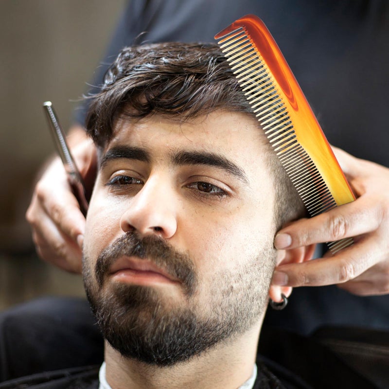 Amber Plastic Hair Clipper Comb With Fine And Wide Teeth For Men Styling And Beard Grooming - Image 5