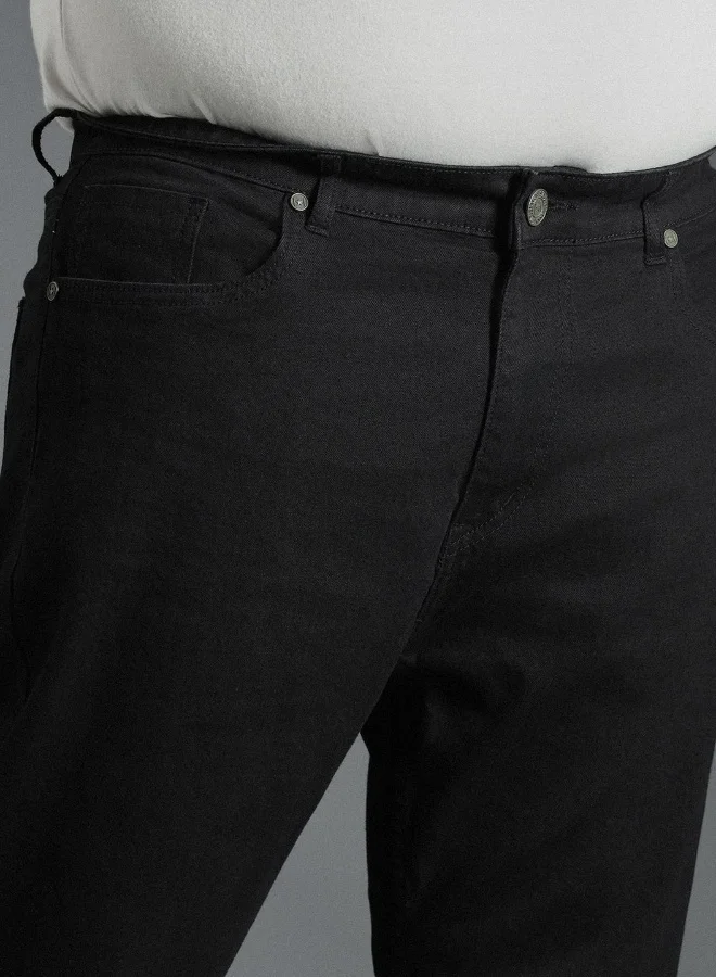 HIGH STAR Men's Black 100% Cotton Bleached Full Length Tapered Fit Jeans