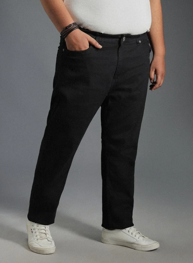 HIGH STAR Men's Black 100% Cotton Bleached Full Length Tapered Fit Jeans