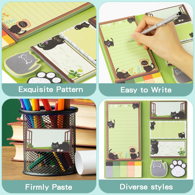 B1ykin Cute Sticky Notes Set - Wildflower Lovely Black Shaped Self-Stick Notes Pad, 550 Sheets Writing Memo Pages Sticky Notepad for Teacher Appreciation Gifts, School Office Supplies (Cat Floral) - Image 3