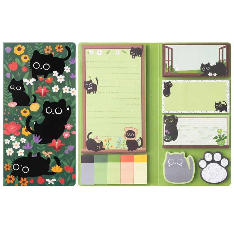 B1ykin Cute Sticky Notes Set - Wildflower Lovely Black Shaped Self-Stick Notes Pad, 550 Sheets Writing Memo Pages Sticky Notepad for Teacher Appreciation Gifts, School Office Supplies (Cat Floral) - Image 1