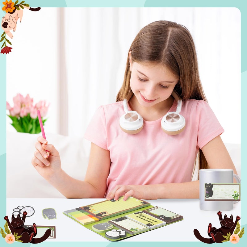 B1ykin Cute Sticky Notes Set - Wildflower Lovely Black Shaped Self-Stick Notes Pad, 550 Sheets Writing Memo Pages Sticky Notepad for Teacher Appreciation Gifts, School Office Supplies (Cat Floral) - Image 4