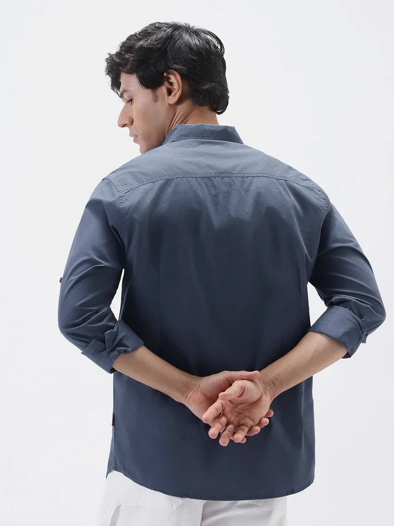 Urbano Fashion  Urbano Fashion Men's Slate Blue Cotton Full Sleeve Regular Fit Casual Solid Shirt  | Best Price UAE