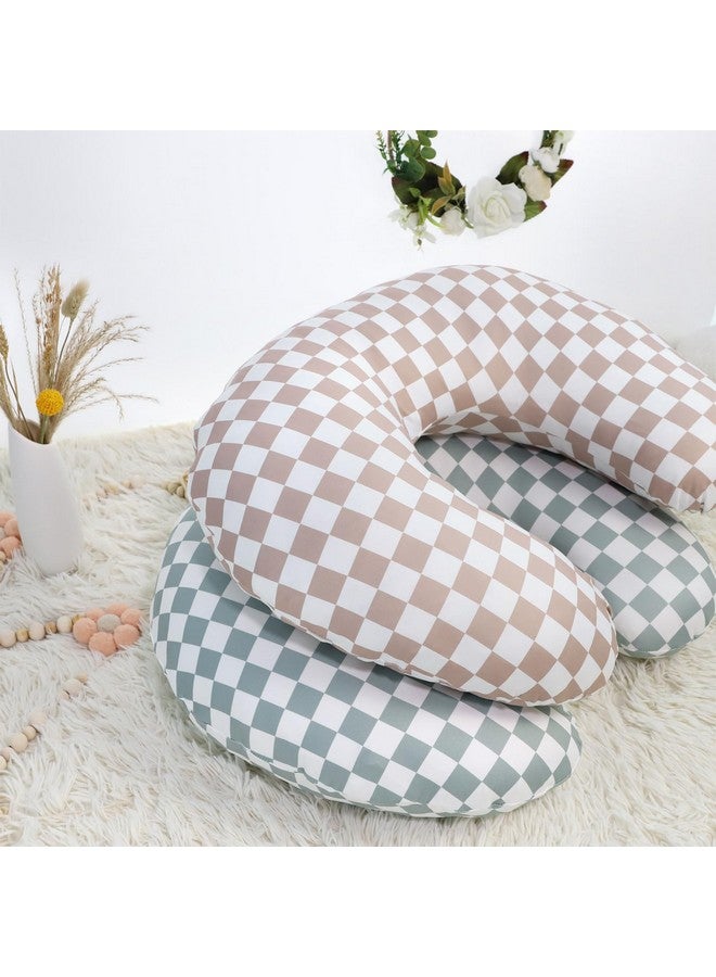 DILIMI 2 Pack Nursing Pillow Cover, Stretchy Removable Case for Breastfeeding Pillows, Ultra Soft Comfortable Slipcover for Baby Girl and Boy, Green and Brown Checkered - Image 5