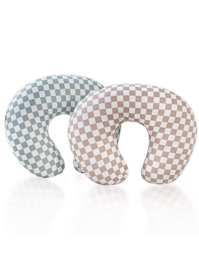 DILIMI 2 Pack Nursing Pillow Cover, Stretchy Removable Case for Breastfeeding Pillows, Ultra Soft Comfortable Slipcover for Baby Girl and Boy, Green and Brown Checkered - Image 1