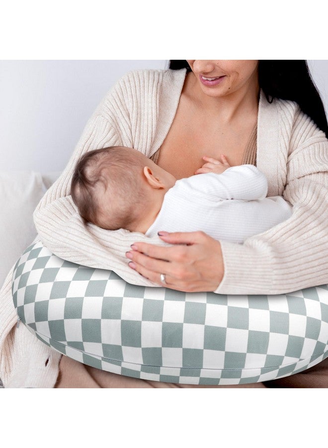DILIMI 2 Pack Nursing Pillow Cover, Stretchy Removable Case for Breastfeeding Pillows, Ultra Soft Comfortable Slipcover for Baby Girl and Boy, Green and Brown Checkered - Image 4