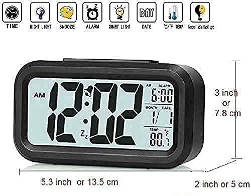 VeriXpress Plastic Digital Alarm Clock with Automatic Sensor, Date and Temperature Display, Table Clock for Students, Home, Office, Corporate Use with Smart Night Light, Black, 13.5 cm, 5.3 inches - Image 2