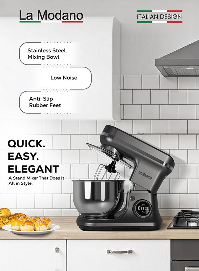 La Modano 1000W Stand Mixer with 5L Stainless Steel Bowl – 8-Speed Digital Control, LED Timer, Safety Lock, Dough Hook, Beater & Whisk Included - LMSM600 - Image 5