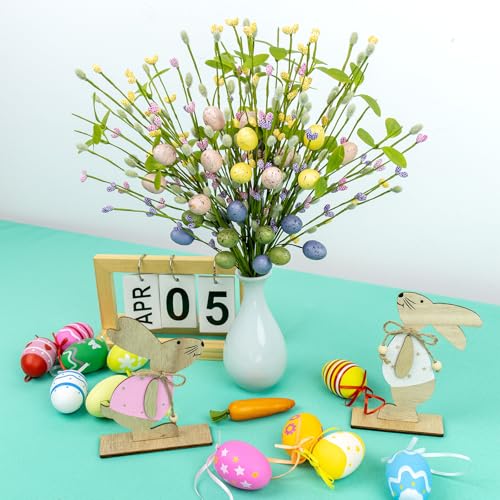 Yawwind Easter Table Decorations 12 PCs Farmhouse Easter Flowers 17 Inches Modern Spring Floral Stems Colorful Egg Picks for Vase Table Centerpiece Indoors Decor - Image 3