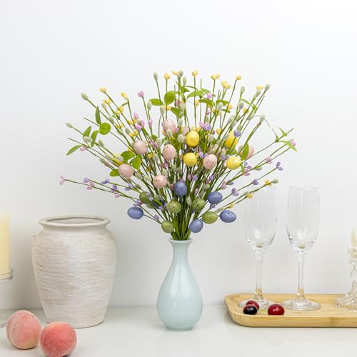 Yawwind Easter Table Decorations 12 PCs Farmhouse Easter Flowers 17 Inches Modern Spring Floral Stems Colorful Egg Picks for Vase Table Centerpiece Indoors Decor - Image 4