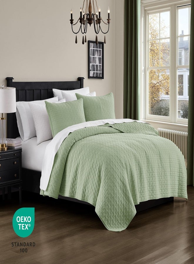 palassio Sage Green 100% Cotton Quilt California Cal King Size Bedding Sets with 2 Pillow Shams, Textured Oversized Lightweight Bedspread Shabby Chic Coverlet, Soft Bed Cover for All Season, 3 Pieces - Image 3