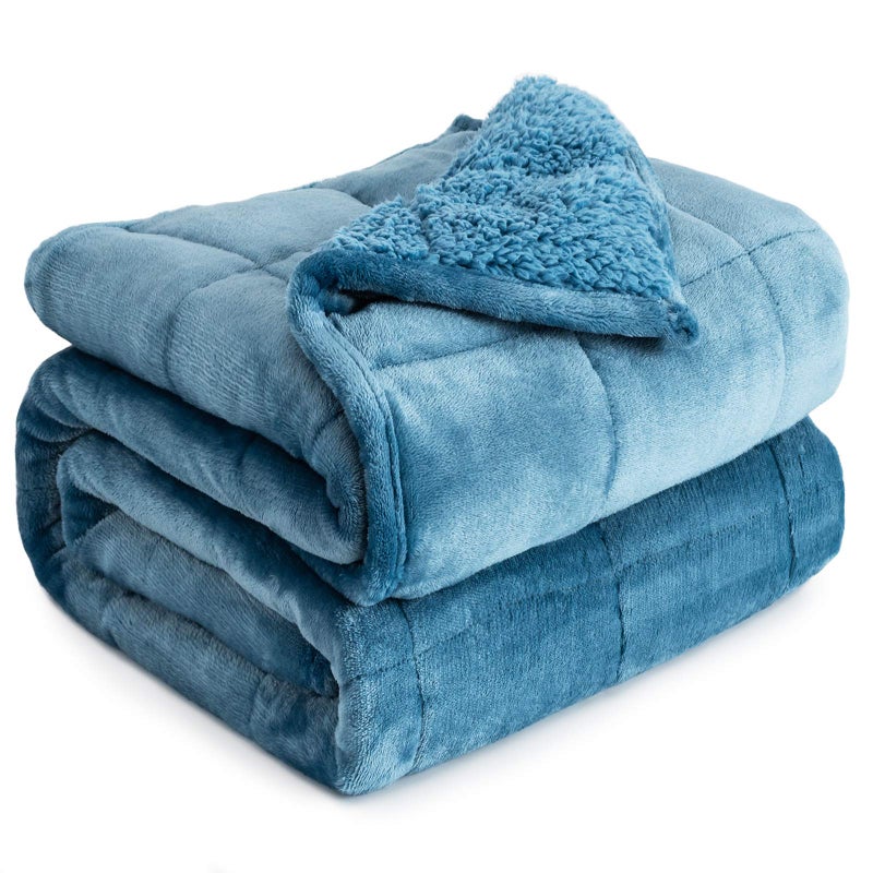 Cottonblue Weighted Blanket 15lbs for Queen Bed Sherpa Flannel Weighted Blankets for Adults Fuzzy Soft Sherpa Flannel Weighted Throw Blanket 60 x 80 in Cozy Plush Blanket for Sofa BedSlate Blue
