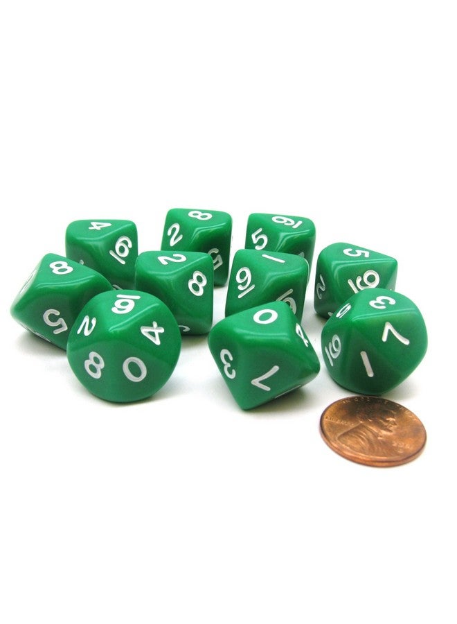 Koplow Games 10 Piece Set of 10-Sided D10 Polyhedral Dice - Green with White Numbers - Image 1