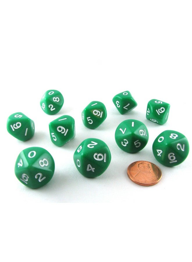 Koplow Games 10 Piece Set of 10-Sided D10 Polyhedral Dice - Green with White Numbers - Image 3