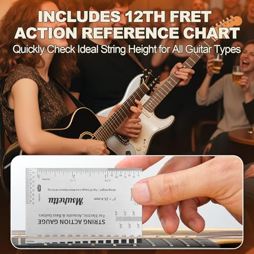 Msuhettu String Action Gauge Ruler, Upgraded Guitar String Height Gauge with Inch & Metric Scales, Guitar String Setup Tool and Accessory for Electric, Acoustic, Bass, and Luthier Use - Print Silver Edition - Image 4