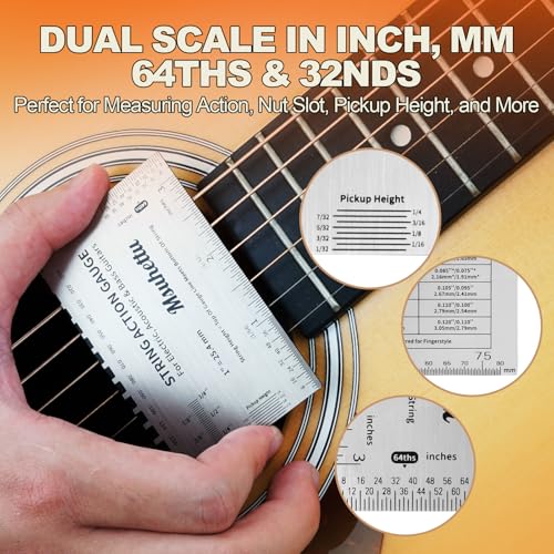 Msuhettu String Action Gauge Ruler, Upgraded Guitar String Height Gauge with Inch & Metric Scales, Guitar String Setup Tool and Accessory for Electric, Acoustic, Bass, and Luthier Use - Print Silver Edition - Image 3