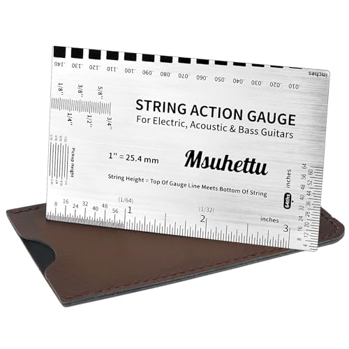 Msuhettu String Action Gauge Ruler, Upgraded Guitar String Height Gauge with Inch & Metric Scales, Guitar String Setup Tool and Accessory for Electric, Acoustic, Bass, and Luthier Use - Print Silver Edition - Image 1
