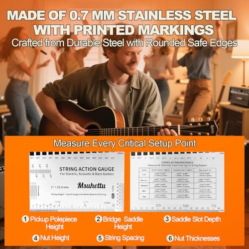 Msuhettu String Action Gauge Ruler, Upgraded Guitar String Height Gauge with Inch & Metric Scales, Guitar String Setup Tool and Accessory for Electric, Acoustic, Bass, and Luthier Use - Print Silver Edition - Image 5
