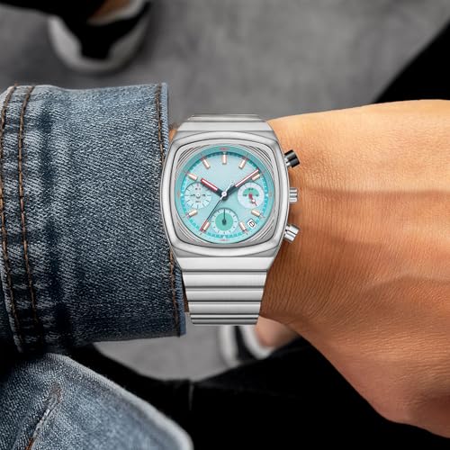 CILOA Mens Watches Chronograph Stainless Steel Waterproof Date Analog Business Fashion Wristwatch for Men（Blue） - Image 5
