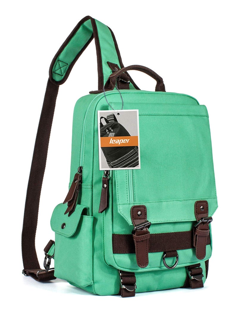 Leaper Retro Crossbody Bag Sling Bag Canvas Messenger Bag for Men Women Shoulder Bag Crossbody Handbags Satchel Green, L - Image 4