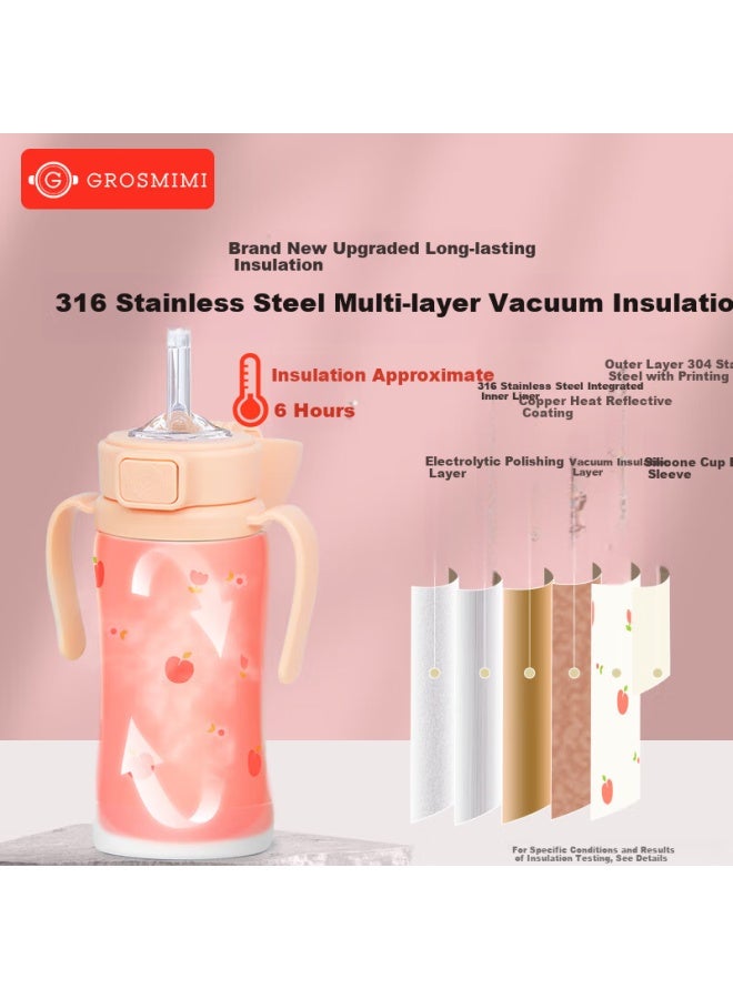 Grosmimi Original Imported Straw Cup Baby Children's Insulated Bottle Nursing Direct Drinking Cup 316 Stainless Steel Pink - Image 2