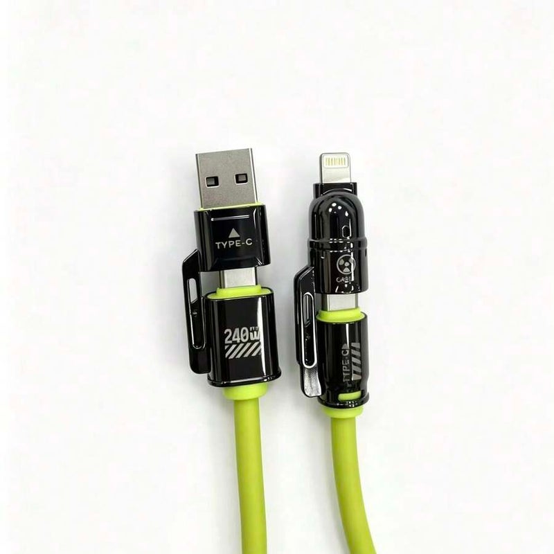 كابل شحن سريع 4 في 1 بقدرة قصوى 240 وات، خط شحن مزدوج الرأس مع منافذ USB‑A/Type‑C/Lightning، متوافق مع iPhone 17 Air/16/15/14 Plus/13/12/11 Pro Max، وسلاسل S25/S24/S23، وغيرها من الأجهزة؛ كابل شحن فائق السرعة بقدرة 240 وات، خط شحن سريع متعدد الوظائف 4 في 1 مزود بمنافذ USB‑A/Type‑C/Lightning، مناسب للأجهزة اللوحية وأجهزة أخرى. - Image 2