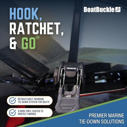 BoatBuckle Mini G3 Retractable Ratchet Straps - (1 x 72-Inch, 1400lbs Break Strength, 2-Pack) Bolt-On Boat Transom Tie Down Straps to Trailer, Fresh Water - Image 5