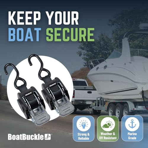 BoatBuckle Mini G3 Retractable Ratchet Straps - (1 x 72-Inch, 1400lbs Break Strength, 2-Pack) Bolt-On Boat Transom Tie Down Straps to Trailer, Fresh Water - Image 4