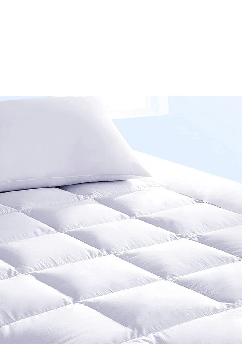 Pioneer Home Super Soft Fabric Mattress Topper Hotel Luxury Fluffy Soft Comfortable Breathable 600 GSM Extra Thick Bed Topper With Elastic Bands White - Image 2