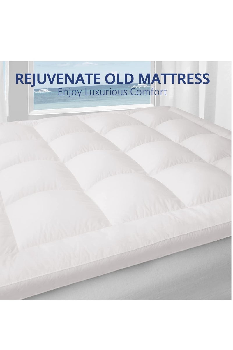 Pioneer Home Super Soft Fabric Mattress Topper Hotel Luxury Fluffy Soft Comfortable Breathable 600 GSM Extra Thick Bed Topper With Elastic Bands White - Image 5