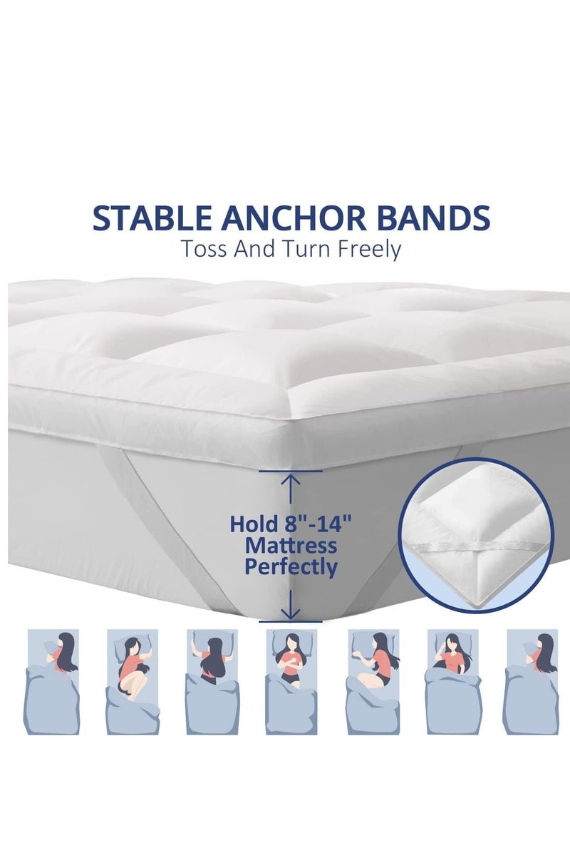 Pioneer Home Super Soft Fabric Mattress Topper Hotel Luxury Fluffy Soft Comfortable Breathable 600 GSM Extra Thick Bed Topper With Elastic Bands White - Image 4