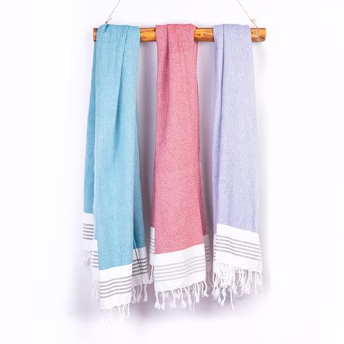 HABER Premium Light Weight 100% Cotton Bath Towel with Unique Micro Waffle Texture for Active Feel, Quick Absorption and Faster Drying Towel (Pack of 3, Mixed Colours), Assorted - Image 3