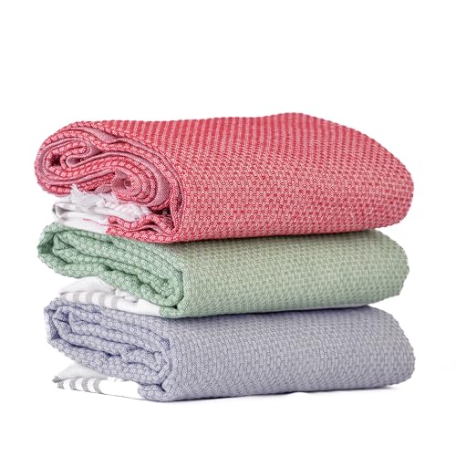 HABER Premium Light Weight 100% Cotton Bath Towel with Unique Micro Waffle Texture for Active Feel, Quick Absorption and Faster Drying Towel (Pack of 3, Mixed Colours), Assorted - Image 2