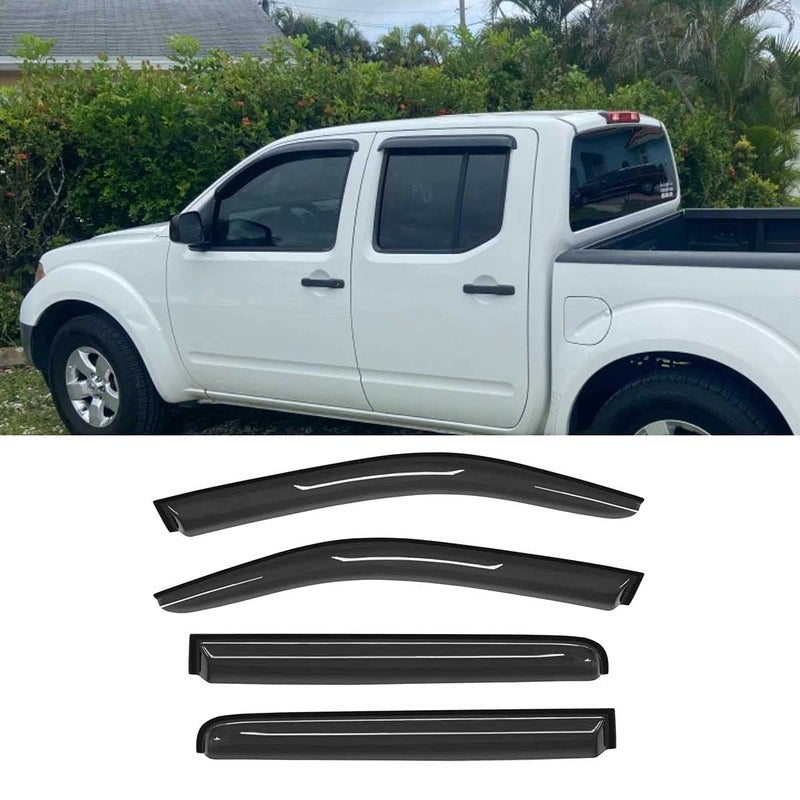 Puermto 94407 Side Window Wind Deflector4pcs OutChannel Tape On Dark Smoke Nice Rain Guards Set Window Visor fit for 20052022 Nissan Frontier Crew cab with 4 Full Size Doors