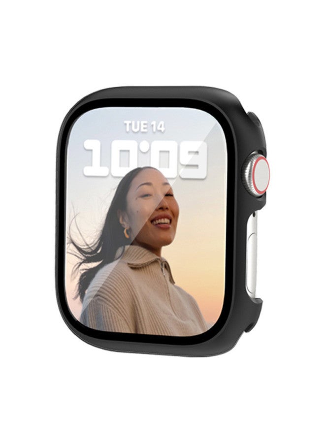 Suitable For Apple Watch 4/5/6/7 Generation Universal One-piece Shell Spray Frosted Pc Tempered Film Protective Cover-Color:Black-Exterior Dimension:44mm