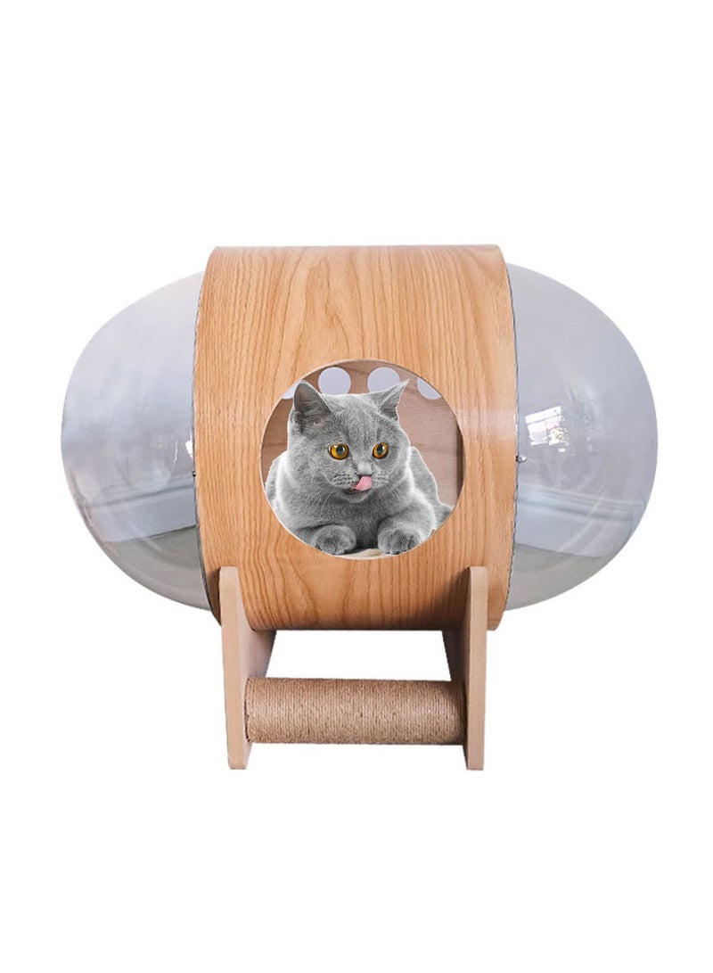 Kidle Capsule Shaped Pet Cat Bed Double-Sided Acrylic Transparent Cat House With Scratching Post Toy Indoor Cat Bed - Image 1