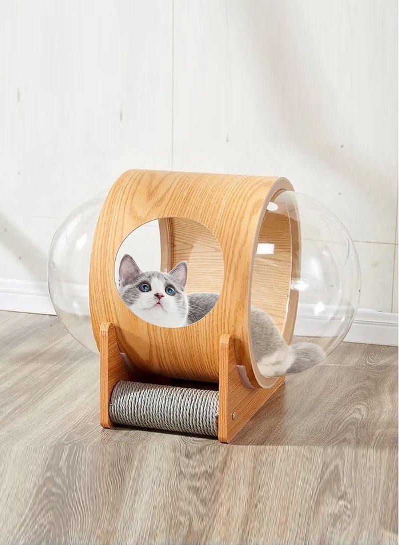 Kidle Capsule Shaped Pet Cat Bed Double-Sided Acrylic Transparent Cat House With Scratching Post Toy Indoor Cat Bed - Image 2
