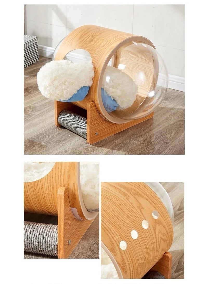 Kidle Capsule Shaped Pet Cat Bed Double-Sided Acrylic Transparent Cat House With Scratching Post Toy Indoor Cat Bed - Image 3