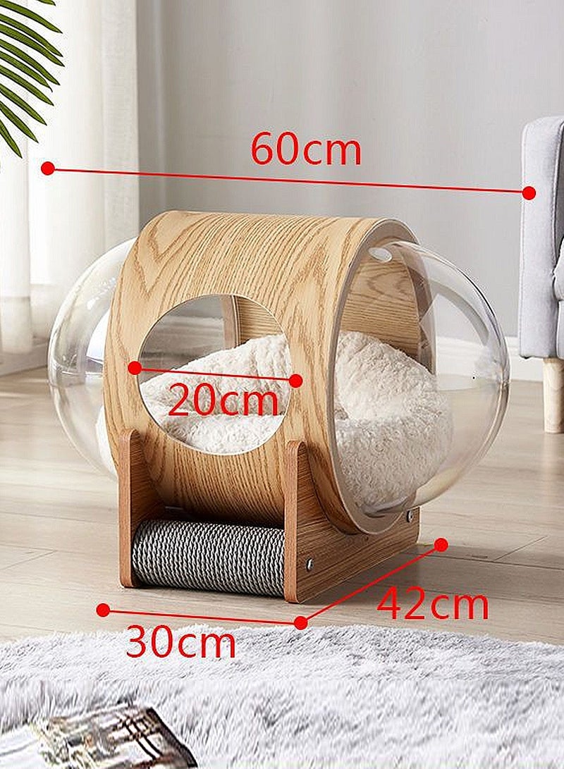 Kidle Capsule Shaped Pet Cat Bed Double-Sided Acrylic Transparent Cat House With Scratching Post Toy Indoor Cat Bed - Image 4