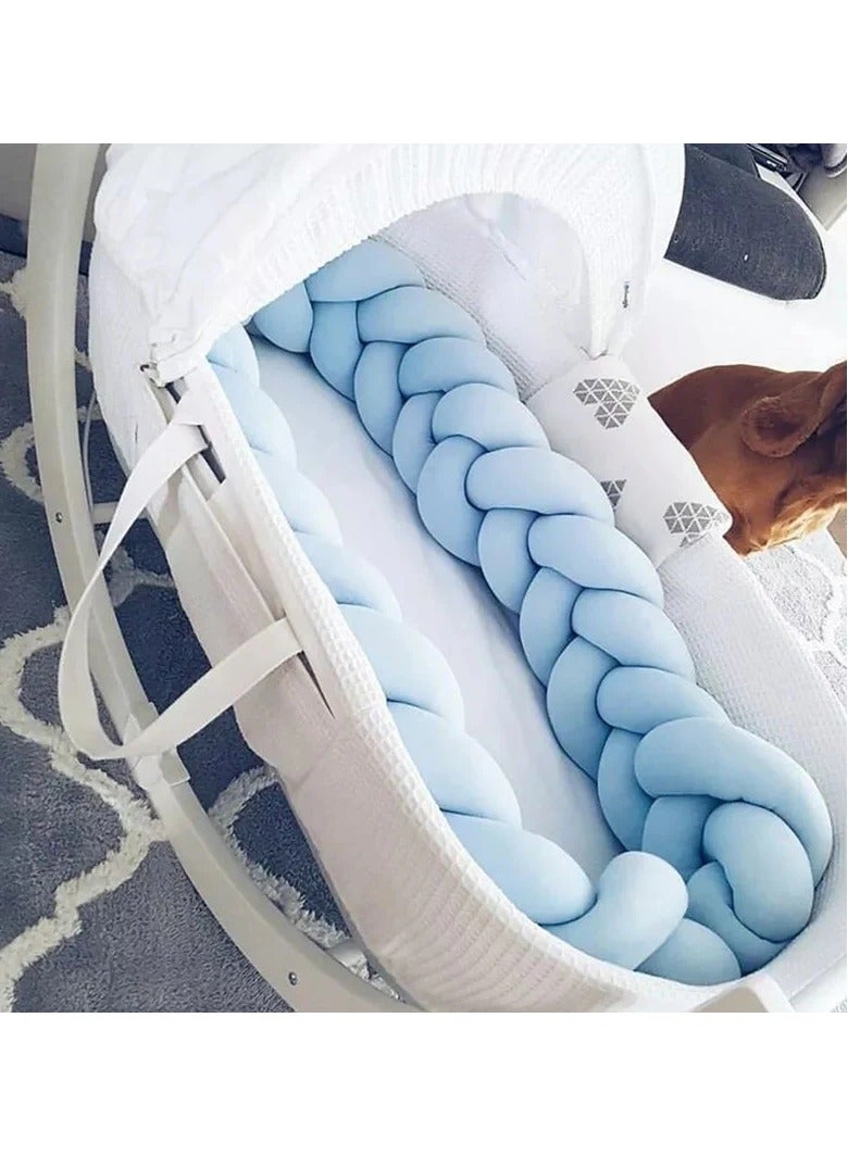 يونيكبيبي حاجز سرير أطفال حديثي الولادة، بطول 2 متر، وسادة مضفرة ناعمة يدويًا، واقي سرير آمن للأطفال، تصميم مجدول 3 و 4 خيوط، مفروشات سرير ناعمة ومريحة، لون أزرق فاتح، متين ومرن - Image 5