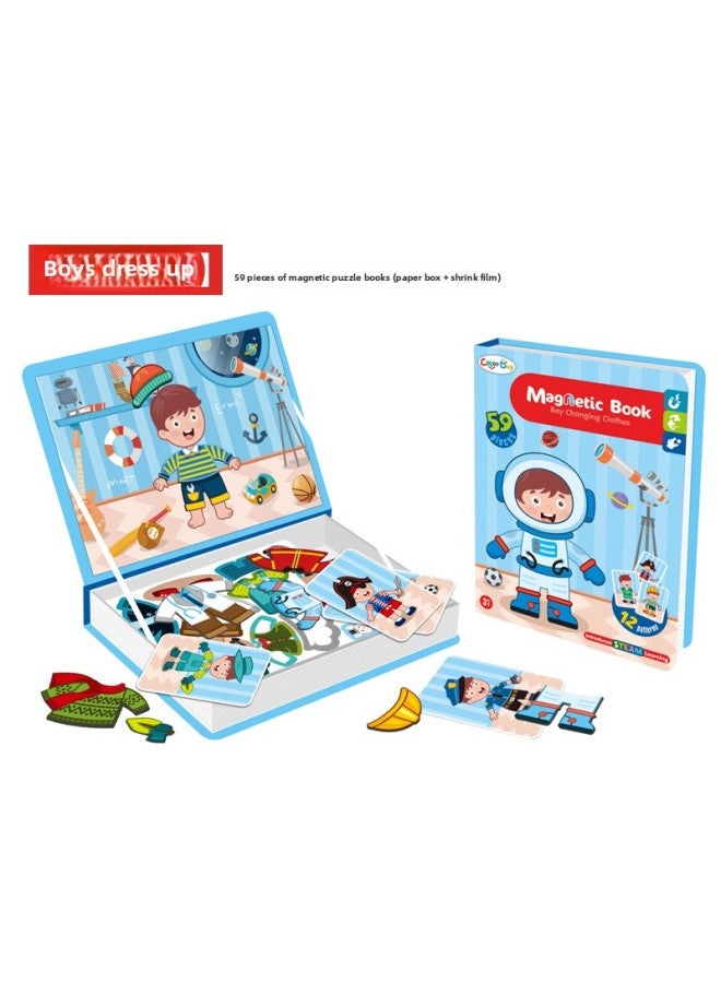 Animal World Magnetic Puzzle Book Transportation Tool Children's Early Education Magnetic Puzzle Book Changing Magnet Book Toy-Color:Magnetic Puzzle Book-boy Dress-up Series  - Image 1
