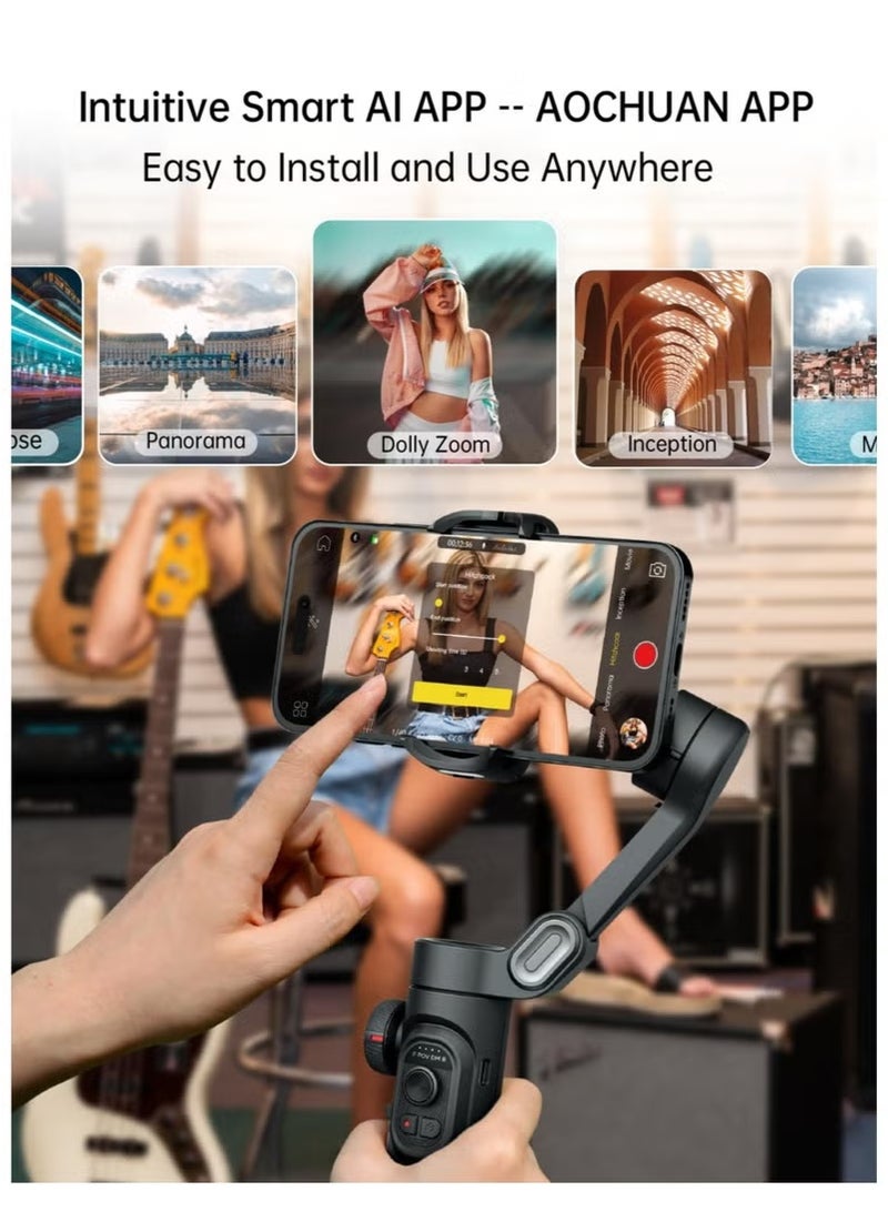 AOCHUAN Phone Gimbal Stabiliser 3-Axis Smartphone Foldable Gimbal for iPhone Gimble with Focus Wheel TikTok YouTube Vlog Stabiliser for iPhone & Android - Image 3