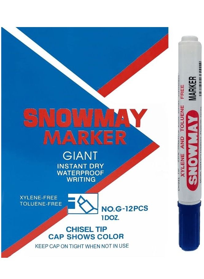Generic Marker Pen Chisel Tip Instant Dry Waterproof Writing Xylene Toluene Free 12 Pcs Pack Blue Color - Snowmay  - Image 1