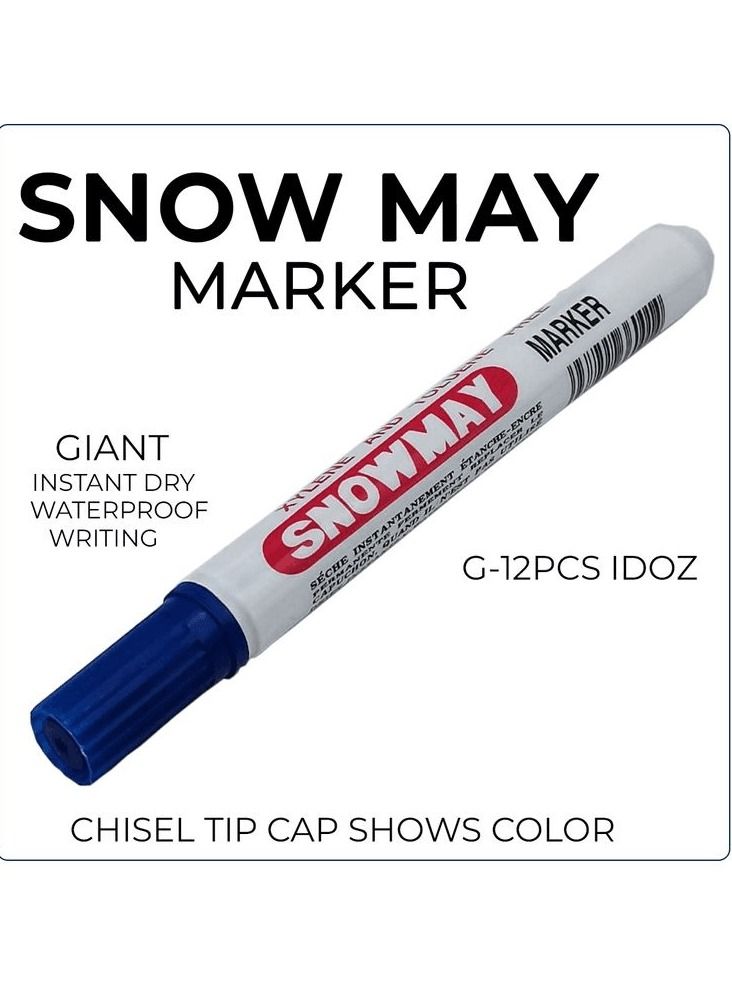 Generic Marker Pen Chisel Tip Instant Dry Waterproof Writing Xylene Toluene Free 12 Pcs Pack Blue Color - Snowmay  - Image 2